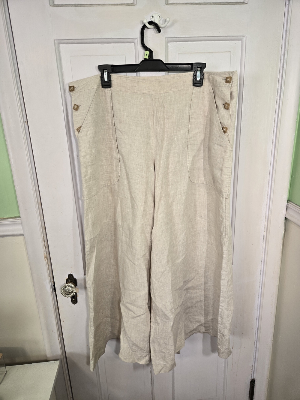 Spiegel Wide-Leg Linen Pants in Natural Cream Size 18